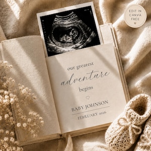 Pregnancy Announcement Template, Editable Sonogram Announcement Template, Digital Pregnancy Announcement, Canva Free