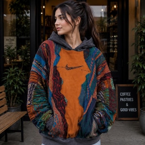 Multicolor Patchwork Hoodie, Embroidered Reworked Vintage Pullover, Handmade Boho Sweatshirt, Oversized Upcycled Hoodie