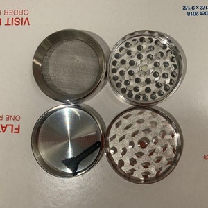 Silver Herb Grinder with Catcher, 2 inch Metal Grinder for Herbs, 4 Piece Metal Tobacco and Kitchen Spice Grinder Set