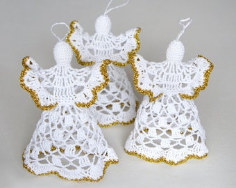 White crochet Angels, christmas ornament, set of 3. Perfect for christmas,christenins or wedding.