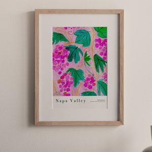 Napa Valley California Art Print Mixed Media Watercolour Pastel Wine Grapes Kitchen Poster Food Drink Art image 2