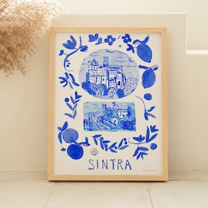 Sintra Azulejo Art Print | Portuguese Blue Tiles Poster | Watercolour Travel Wall Art | Portugal Decor | Tile Pattern Gift