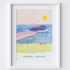 Cromer Pier, Norfolk Küste Wahrzeichen Reise Druck - Norfolk Strand Meer Kunstdruck - Wand Kunst Dekor