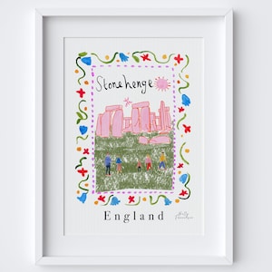 Lámina artística de Stonehenge / Póster de un lugar emblemático inglés / Arte mural de la llanura de Salisbury / Regalo de viaje a Wiltshire / Dibujo y pintura patrimoniales