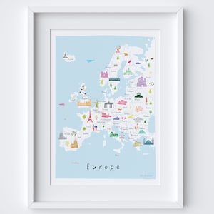 Impression d'art carte de l'Europe (différentes options de couleurs)