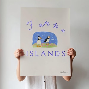 Farne Islands Puffins Art Print - Northumberland Travel Poster - British Coast Wall Art - Seabirds Puffin Art - Instant Digital Printable