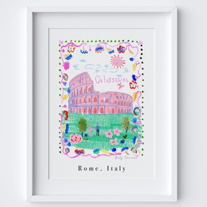 Colosseo di Roma Italia - Poster di viaggio punto di riferimento italiano - Regalo di viaggio - Pittura storica - Architettura italiana - Antico Anfiteatro romano