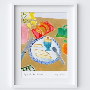 Egg & Soldiers Art Print - Dippy Egg Watercolour Pastel Poster - Kitchen Poster - Soft-boiled Egg - English Breakfast - Food Art