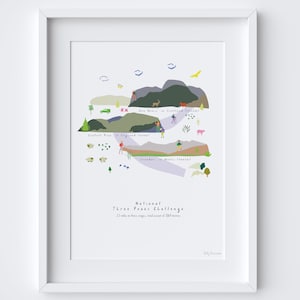 UK National Three Peaks Challenge Art Print – Hiking Route Map Poster – Gift for Hiker or Climber Wall Art – Ben Nevis Snowdon Scafell