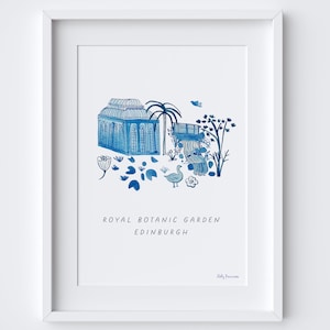 Royal Botanic Garden Edinburgh Druck - Edinburgh Illustration Scottish Wahrzeichen - Blaues Tuschedesign - Scotland Botanical Flower Art