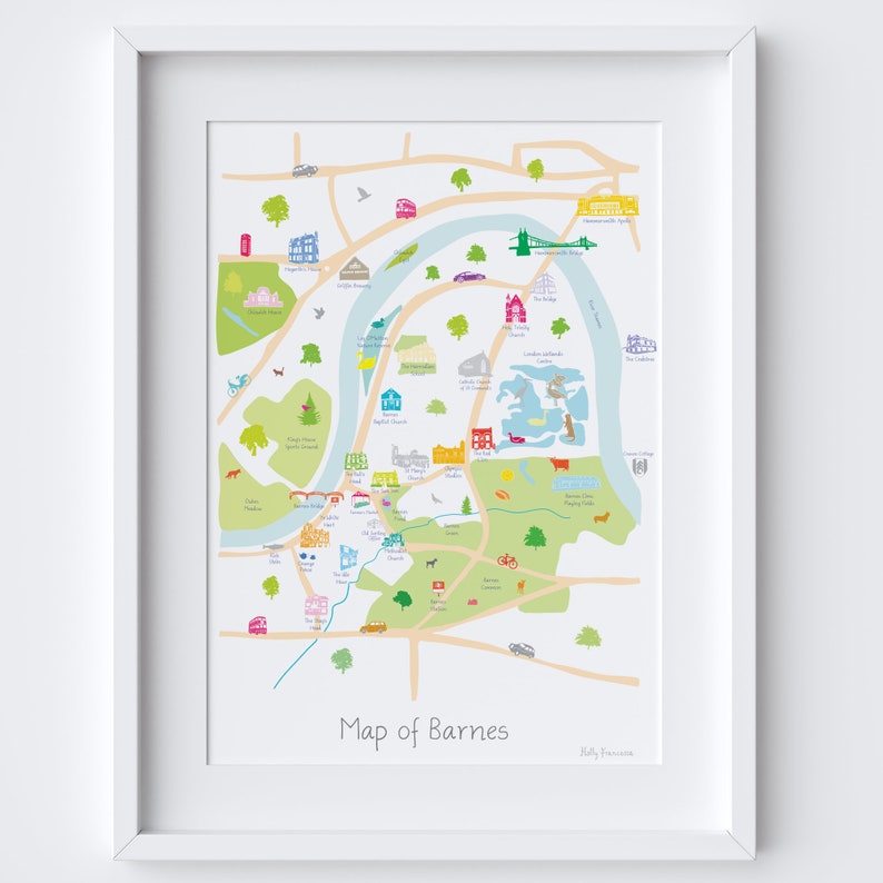 Map of Barnes, South West London Art Print image 1