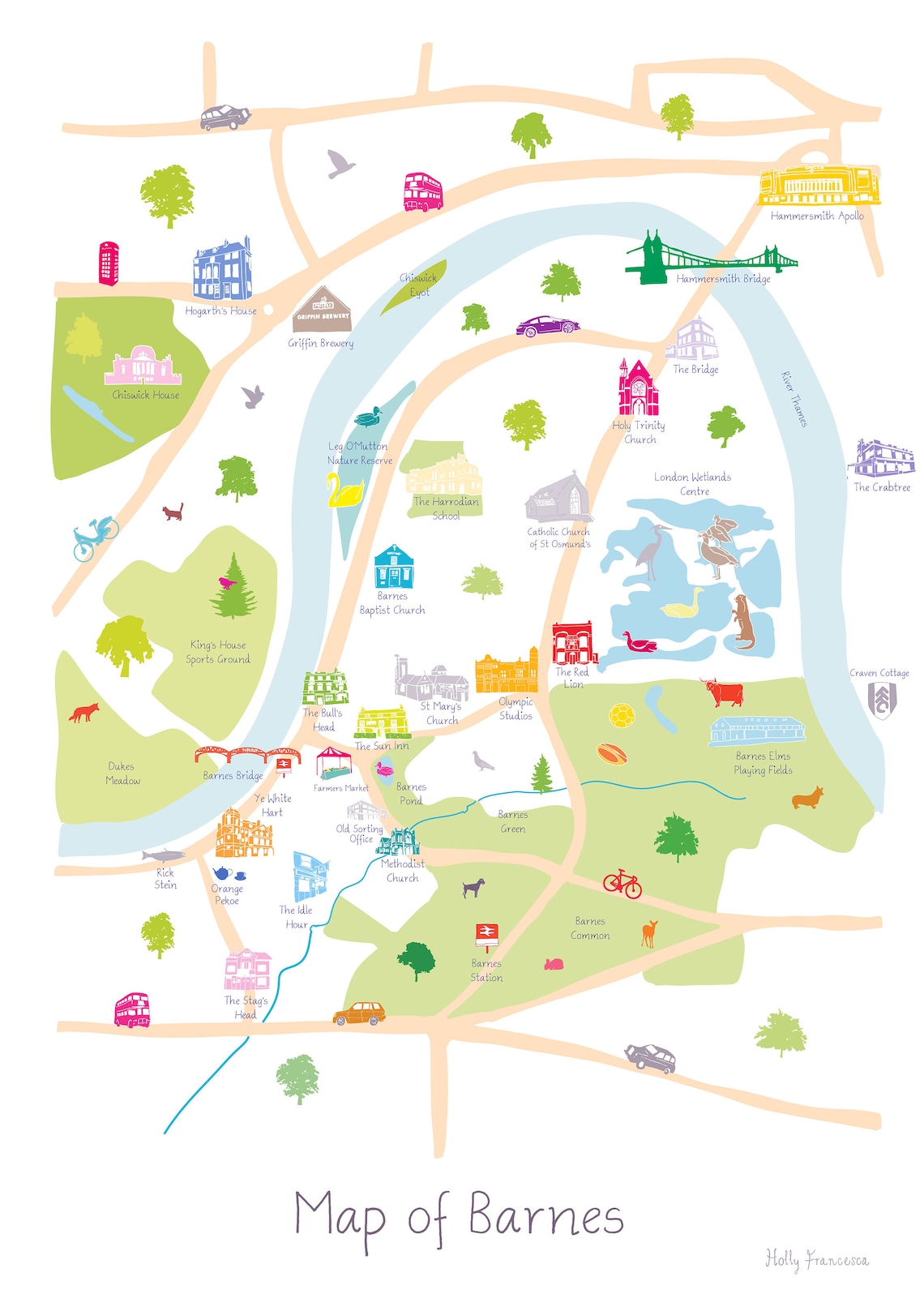 Map of Barnes South West London Art Print Etsy