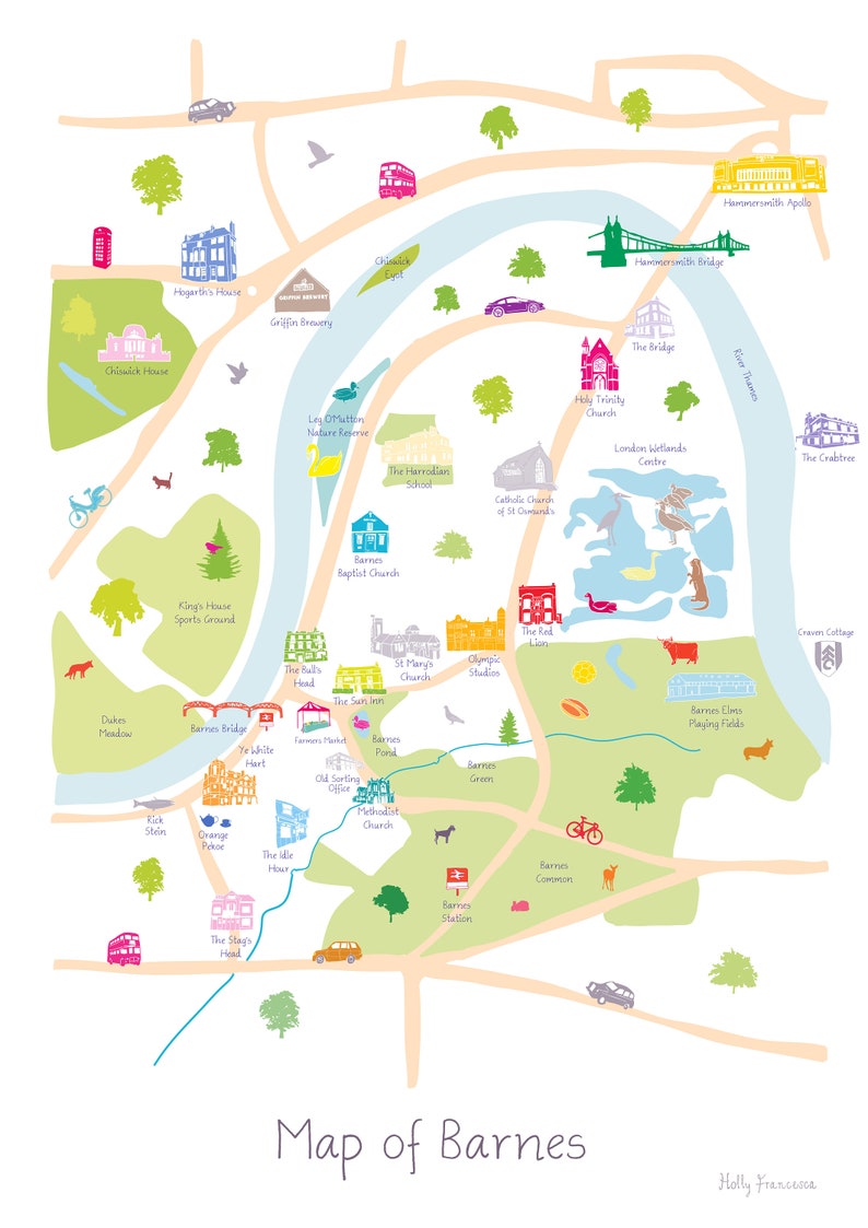 Map of Barnes, South West London Art Print image 3