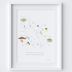 Yorkshire Three Peaks Art Print | Challenge Route Map | Climber & Hiker Gift | Custom Outdoor Adventure Yorkshire Dales Wall Art