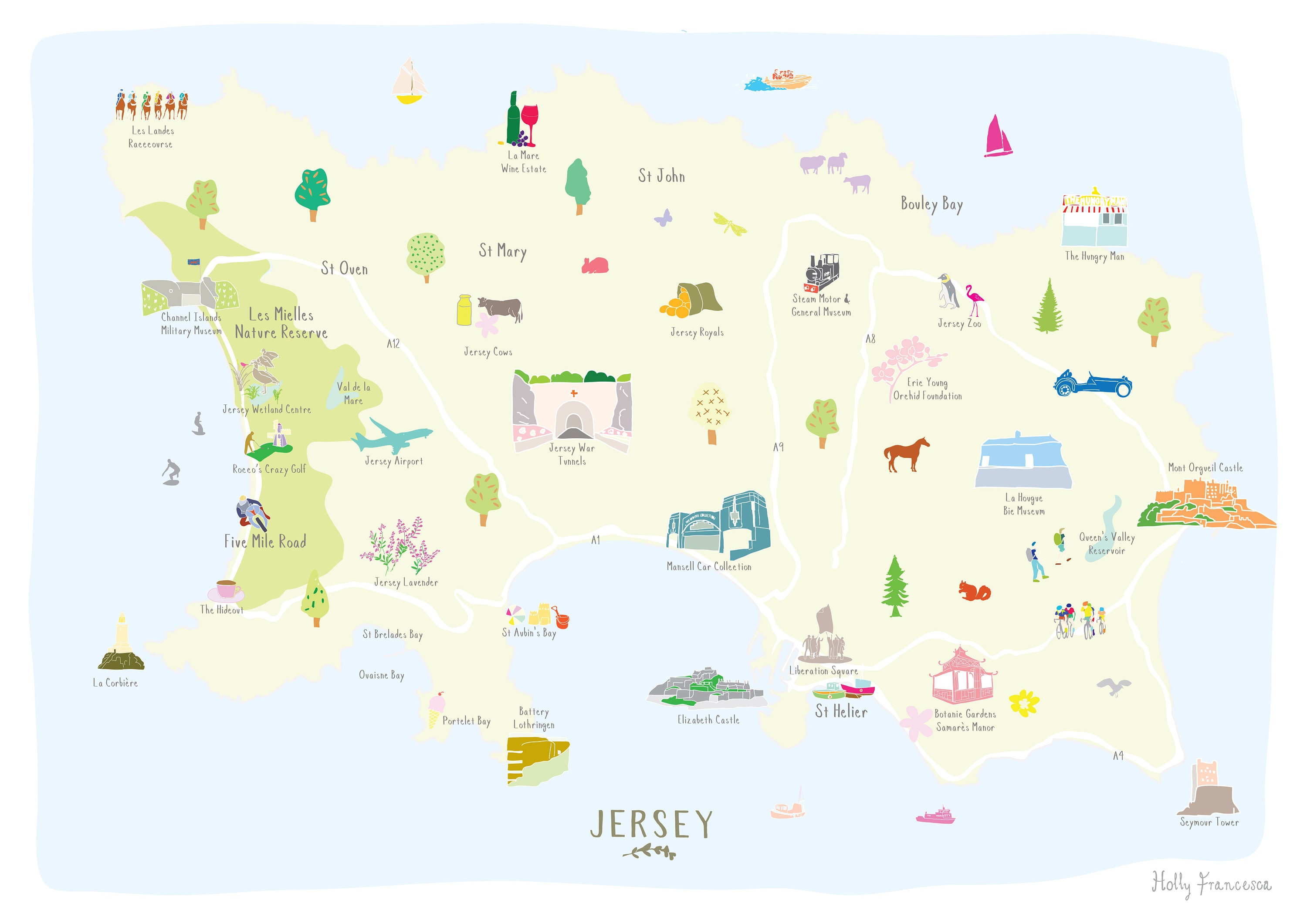 Map of Jersey Channel Islands Art Print Etsy UK