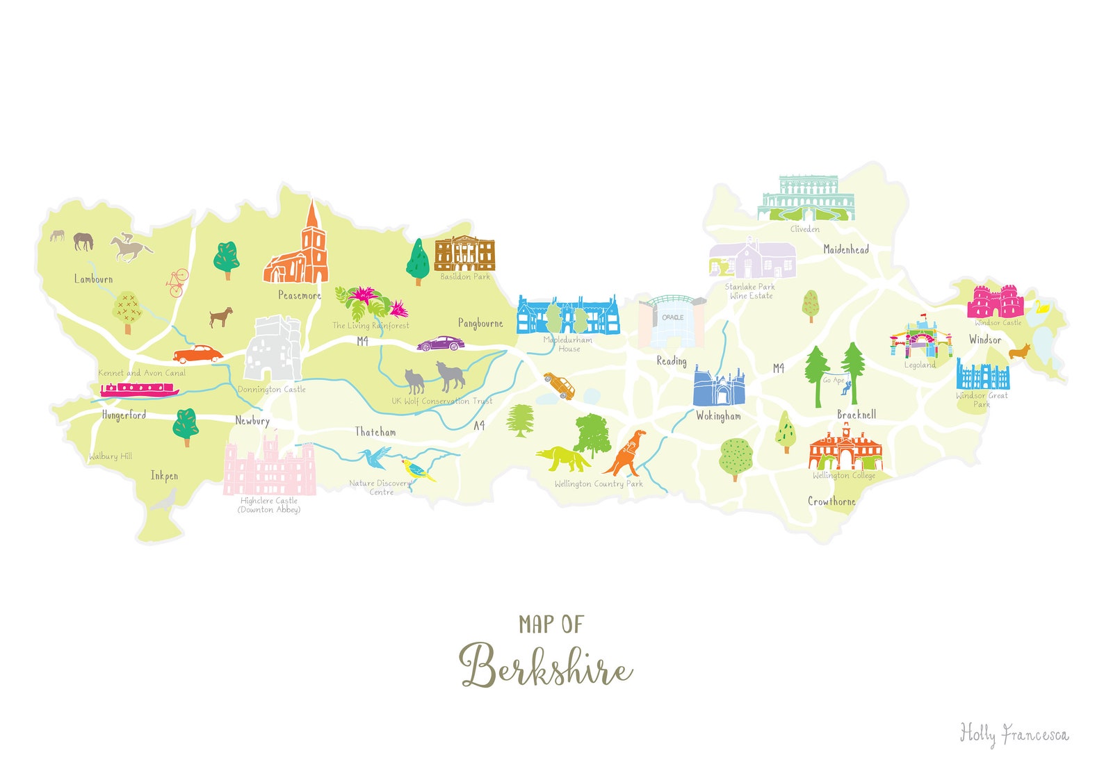 Map of Berkshire Art Print - Etsy UK