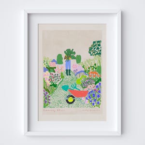 Gardener Art Print – Gardening Scene | Flower Bed Wall Art | Outdoor in Garden Gift | Gift idea for Mum Dad Allotment