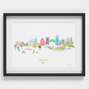 Oxford Skyline Art Print | Cityscape Landmarks Poster | Oxford University City Wall Art | Travel Gift for UK Lovers | Illustrated Oxford