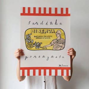 Portuguese Sardines Tin Art Print - Portugal Food Travel Poster - Tinned Seafood Kitchen Wall Art - Minerva Sardinha - DIGITAL DOWNLOAD
