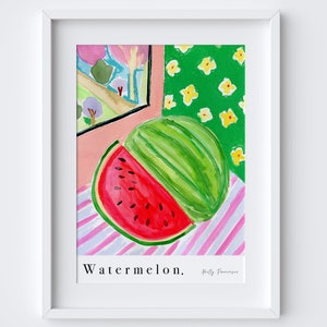 Watermelon Still Life Art Print - Fruit Watercolour Pastel Poster - Kitchen Poster - Produce Food Art