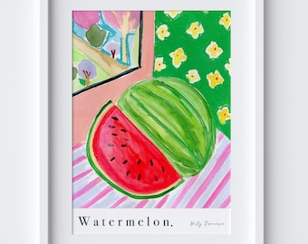 Watermelon Still Life Art Print - Fruit Watercolour Pastel Poster - Kitchen Poster - Produce Food Art