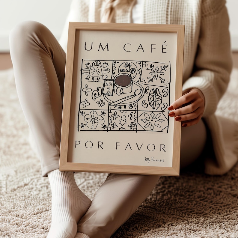 Portuguese Coffee Art Print - Portugal Travel Poster - Portuguese Trip Wall Art Gift - Cafe Tiles Table Design Azulegos - DIGITAL DOWNLOAD image 5