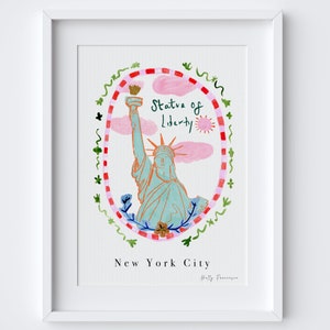 Statue de la Liberté, New York City, États-Unis - Poster de voyage emblématique des États-Unis - Cadeau de voyage pour routards - Tableaux du patrimoine et Ellis Island