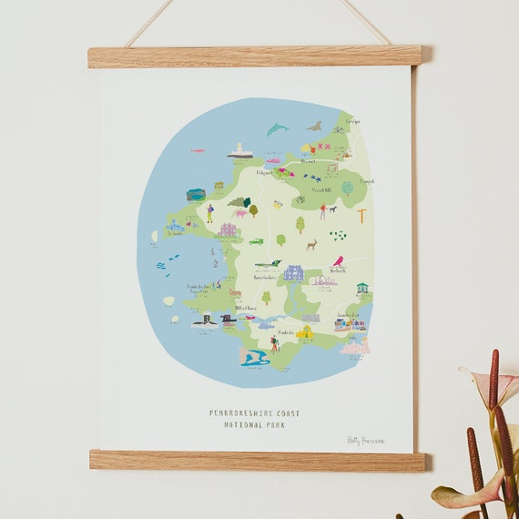 Pembrokeshire National Park Map Map Of The Pembrokeshire Coast National Park Art Print | Etsy