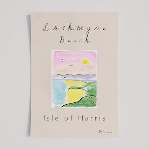 Luskentyre Beach Art Print - Isle of Harris Travel Poster - Scotland Outer Hebrides Wall Art - Scottish Coast Road Trip - DIGITAL DOWNLOAD