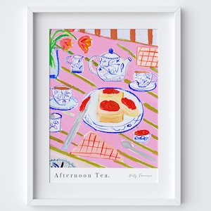 Afternoon Tea Art Print - Cream Tea Watercolour Pastel Poster - Kitchen Poster - Devon Cornwall - English Tearooms clotted cream - Food Art