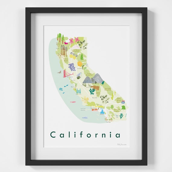 カリフォルニア州の地図アートプリント | 州のイラスト入りポスター