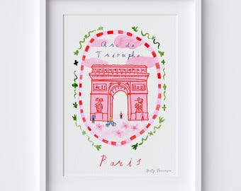 Arc de Triomphe Paris Poster - Iconic Parisan Scene Art Print - Historic French Landmark Wall Art - Paris Travel Decor Gift illustration