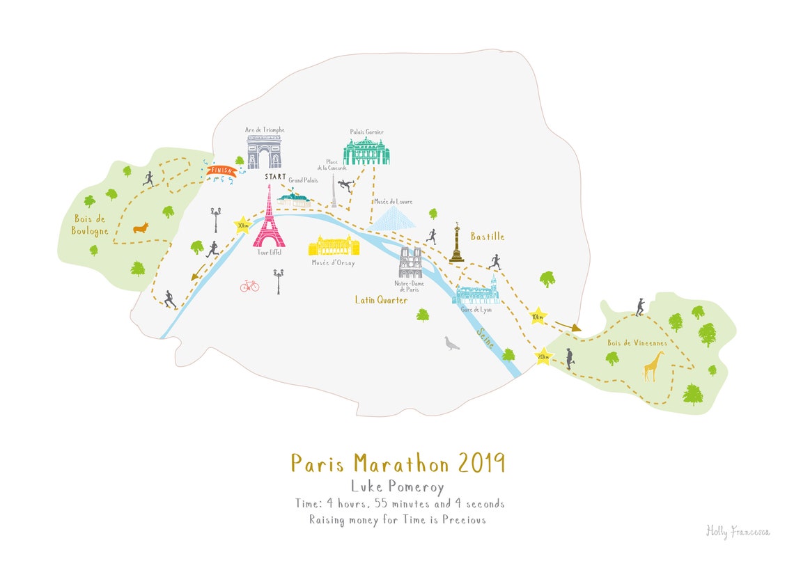 Paris Marathon Route Map Art Print personalisation Included Etsy