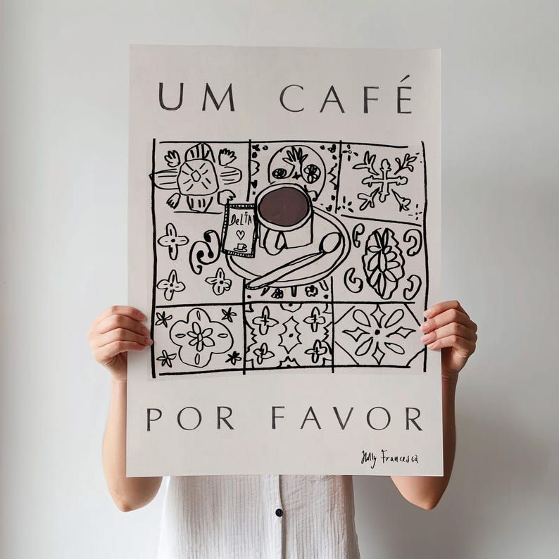 Portuguese Coffee Art Print - Portugal Travel Poster - Portuguese Trip Wall Art Gift - Cafe Tiles Table Design Azulegos - DIGITAL DOWNLOAD image 3