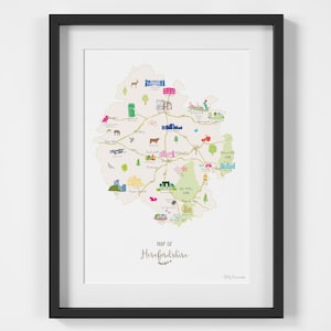 Kaart van Herefordshire Art Print