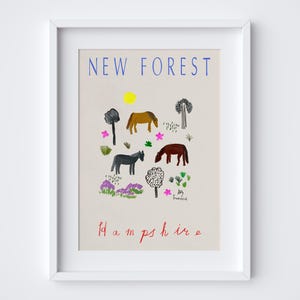 Impression d'art New Forest - affiche de voyage Hampshire Wiltshire - art mural parc national britannique - landes de poneys New Forest - TÉLÉCHARGEMENT NUMÉRIQUE