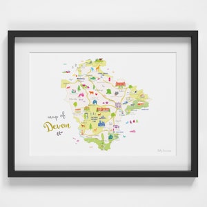 Map of Devon Art Print | Illustrated County Poster | South West England Wall Art | Devon Coast & Countryside Gift | UK Travel Map