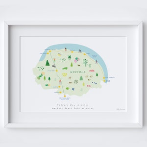Peddars Way en de Norfolk Coast Path Art Print - Routekaart - Cadeau voor fietsers, wandelaar of hardloper
