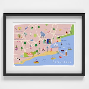 ケント州フォークストンの地図 - イラスト入りアートプリント - 都市ガイド - 旅行ポスターギフト