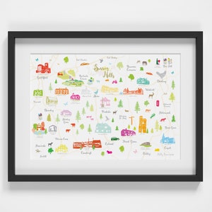 Impresión artística del mapa de Surrey Hills / Mapa ilustrado del Reino Unido / Póster de arte mural de Surrey Hills