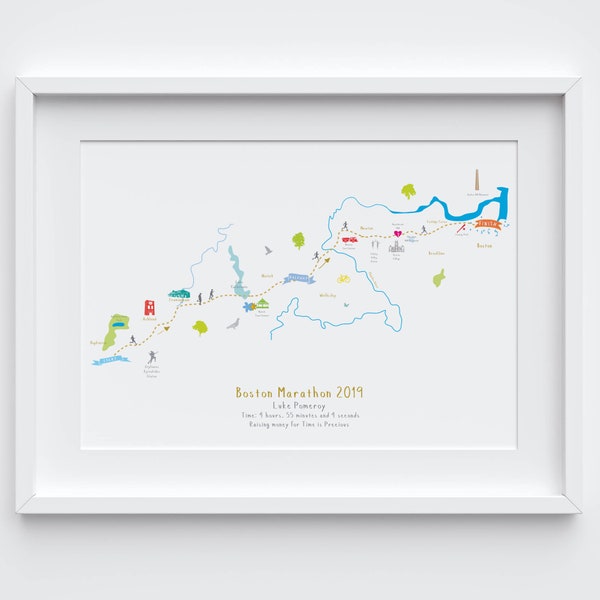 Boston Marathon Route Map Art Print (Personalisation Included)
