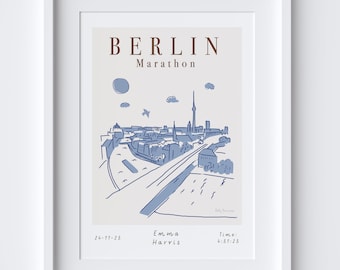 Berlin Marathon - Running Scene Landmarks Personalised Print - Marathon Finisher gift - Marathon Runner - Runner's Milestone Art - Run Route