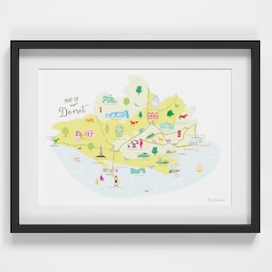 Map of Dorset Art Print | Coastal County Poster | Illustrated South West England Wall Art | UK Travel Map Decor | Dorset Gift Idea