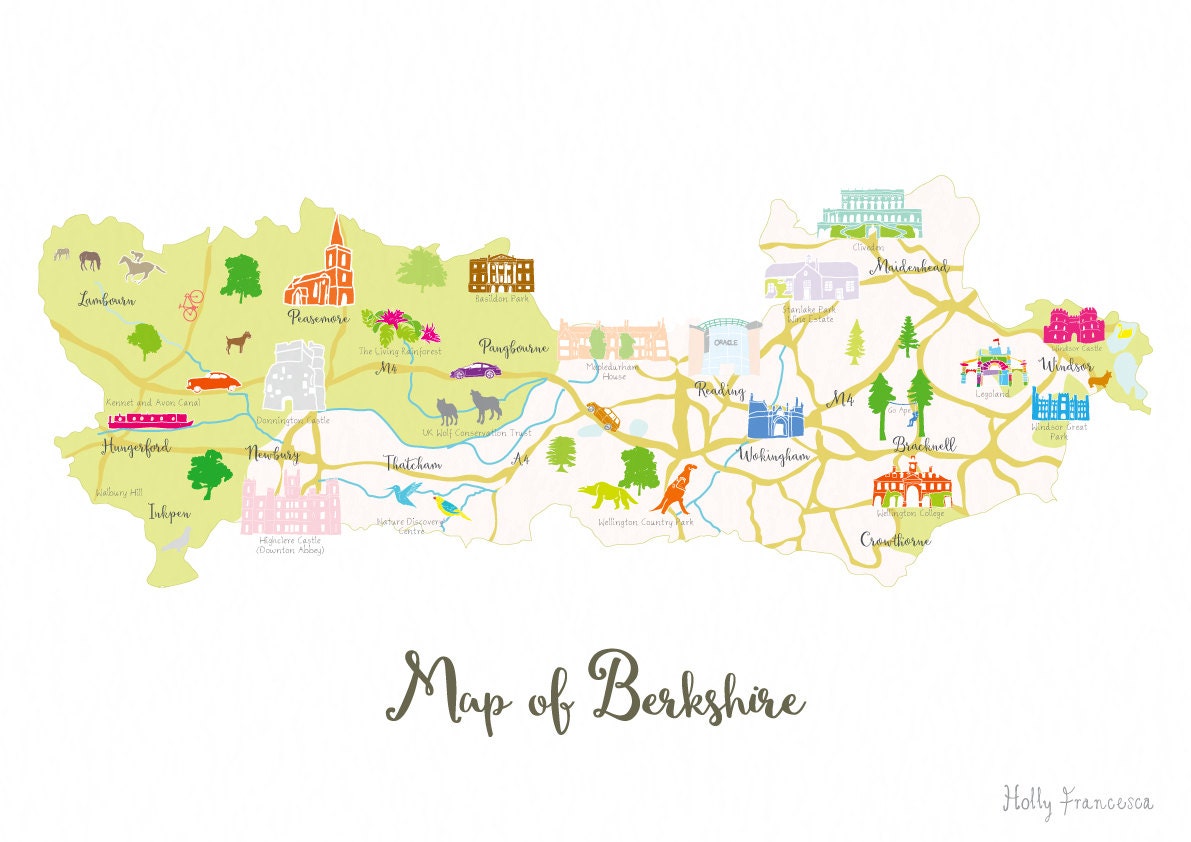 Map of Berkshire Art Print - Etsy UK