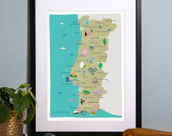 Map of Portugal Art Print Illustration North Central 