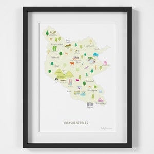 Impression d'art de carte de parc national des Yorkshire Dales | Art mural campagne britannique | Affiche de sentiers de randonnée | Cadeau aventure en plein air