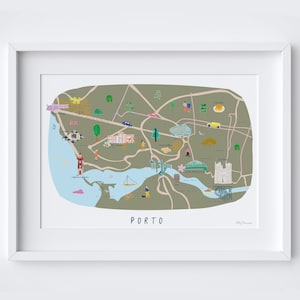 Karte von Porto Kunstdruck - Illustration - Nordportugal Reiseposter - Fluss Douro