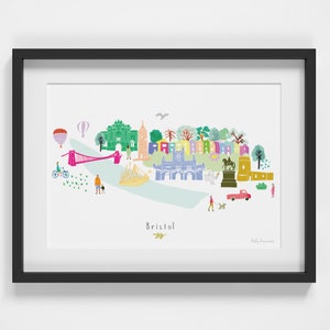 Bristol Skyline Art Print – Cityscape Landmarks Poster – Clifton Suspension Bridge Bristol Wall Art – Bristol Travel Gift