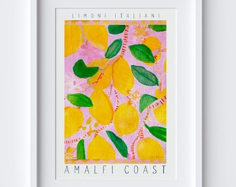 Amalifi Coast Lemons Art Print - Watercolour Painting - Food Fruit Produce Art - Limoni Italiani - Italy Italian - Lemonade - Kitchen Poster