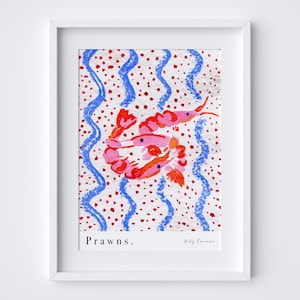 Garnelen Kunstdruck - Aquarell und Pastell Seafood Illustration - Küsten Küchen Dekor - Foodie Wandkunst - Einzigartiges Seafood Geschenk